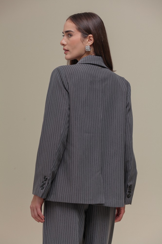 9036403 - Blazer Risca de Giz Lurex CINZA 9036403 - Blazer Risca de Giz Lurex CINZA
