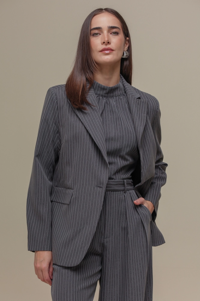 9036403 - Blazer Risca de Giz Lurex CINZA