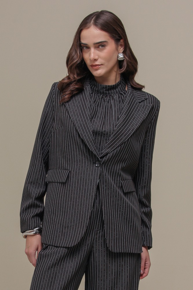 9036403 - Blazer Risca de Giz Lurex PRETO 9036403 - Blazer Risca de Giz Lurex PRETO