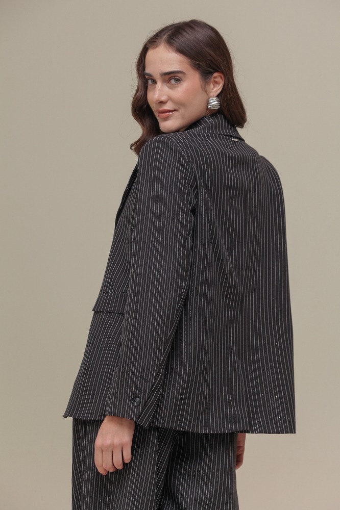 9036403 - Blazer Risca de Giz Lurex PRETO 9036403 - Blazer Risca de Giz Lurex PRETO