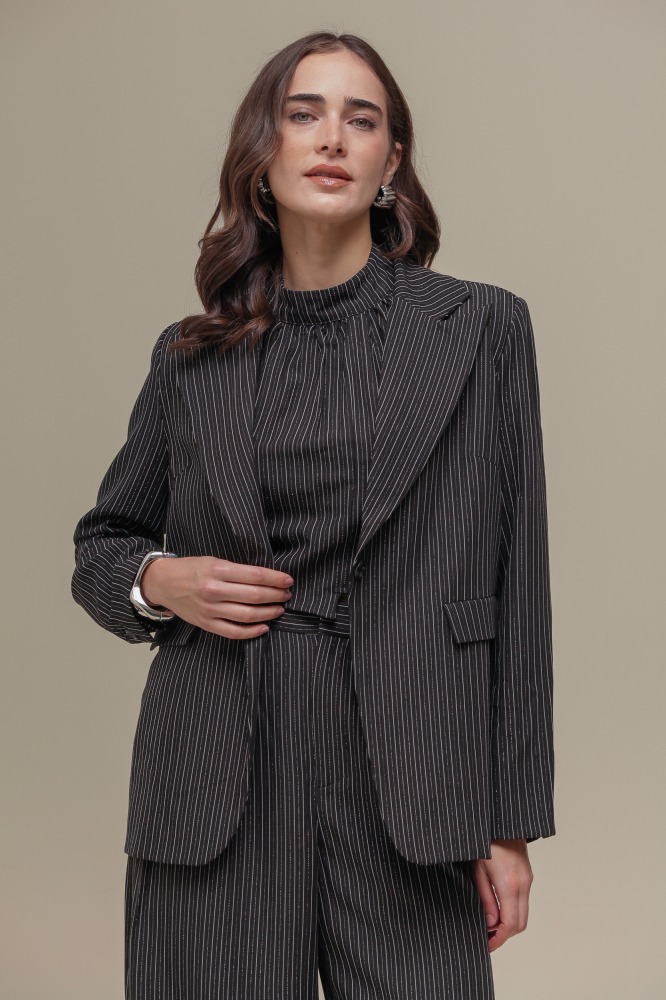 9036403 - Blazer Risca de Giz Lurex PRETO 9036403 - Blazer Risca de Giz Lurex PRETO