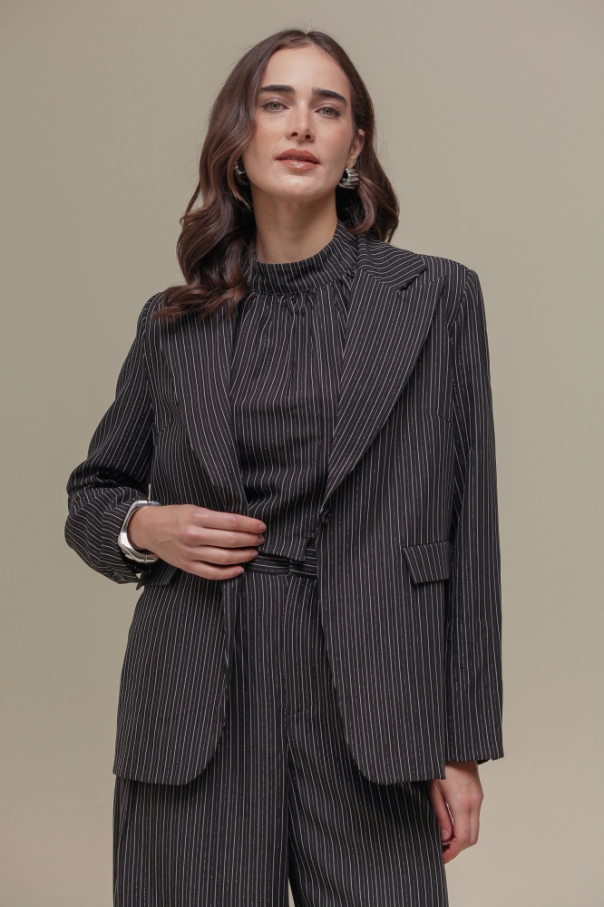 9036403 - Blazer Risca de Giz Lurex PRETO