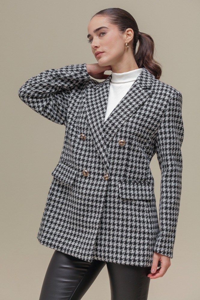 9036622 - Blazer Tweed Pied-de-Poule  PRETO