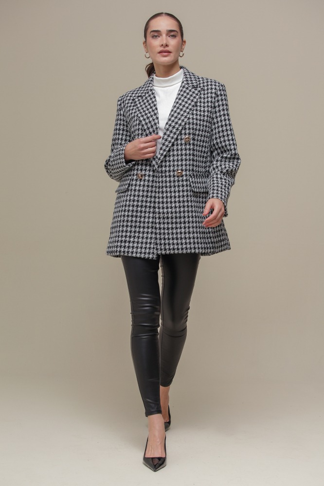 9036622 - Blazer Tweed Pied-de-Poule  PRETO