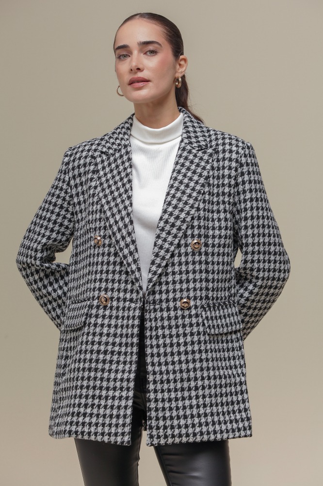 9036622 - Blazer Tweed Pied-de-Poule  PRETO