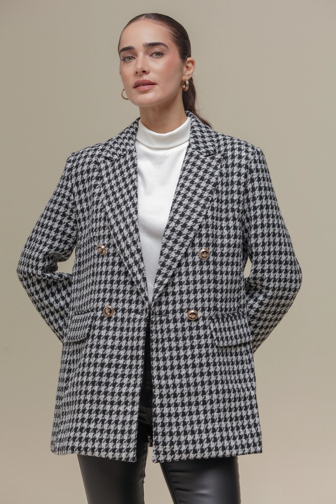 9036622 - Blazer Tweed Pied-de-Poule  PRETO