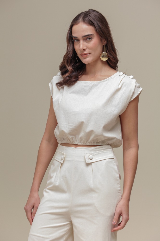 9036060 - Blusa Cropped Botões Ombro NATURAL 9036060 - Blusa Cropped Botões Ombro NATURAL