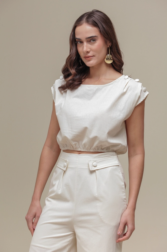 9036060 - Blusa Cropped Botões Ombro   NATURAL