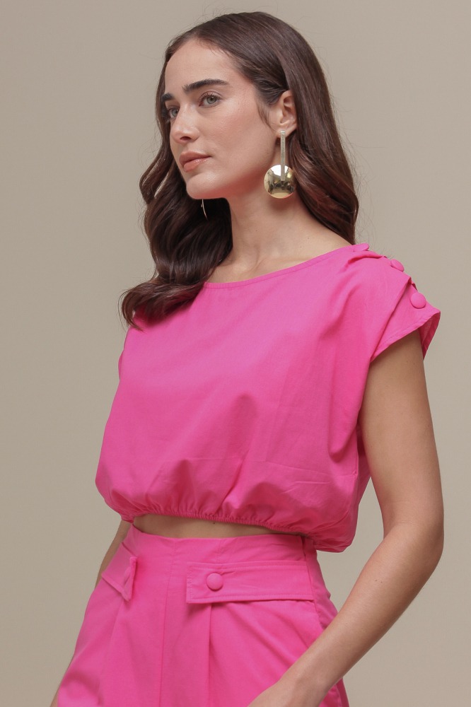9036060 - Blusa Cropped Botões Ombro ROSA 9036060 - Blusa Cropped Botões Ombro ROSA