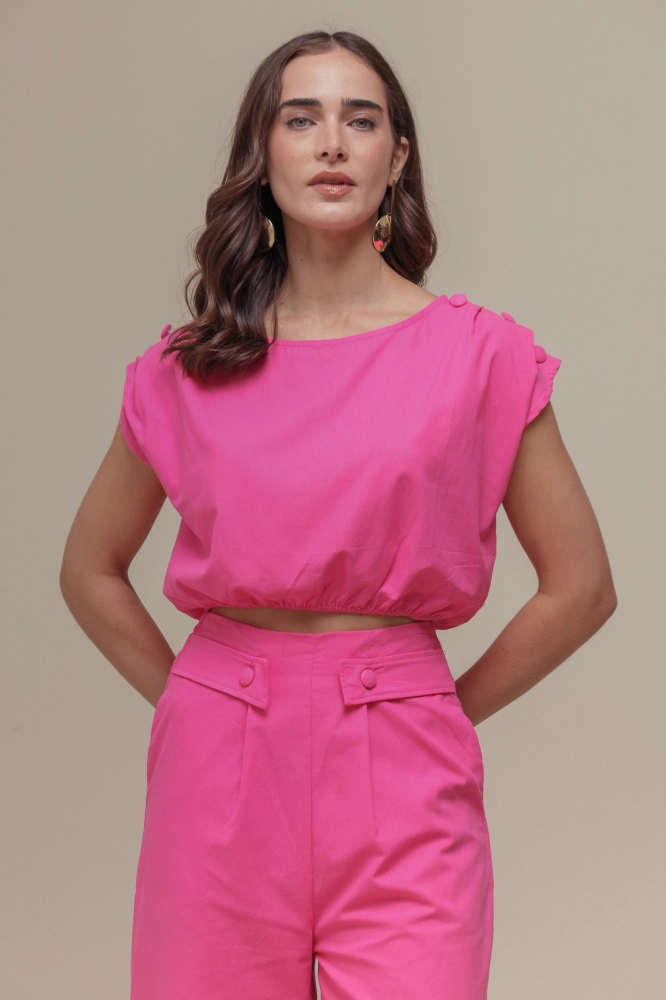 9036060 - Blusa Cropped Botões Ombro   ROSA