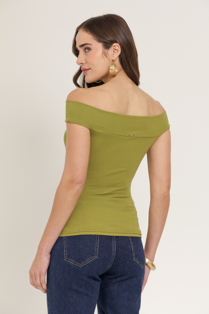 9036954 - Blusa De Malha Ombro A Ombro VERDE 9036954 - Blusa De Malha Ombro A Ombro VERDE