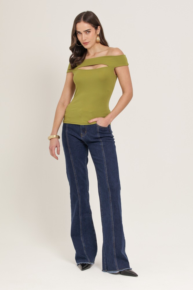9036954 - Blusa De Malha Ombro A Ombro VERDE 9036954 - Blusa De Malha Ombro A Ombro VERDE