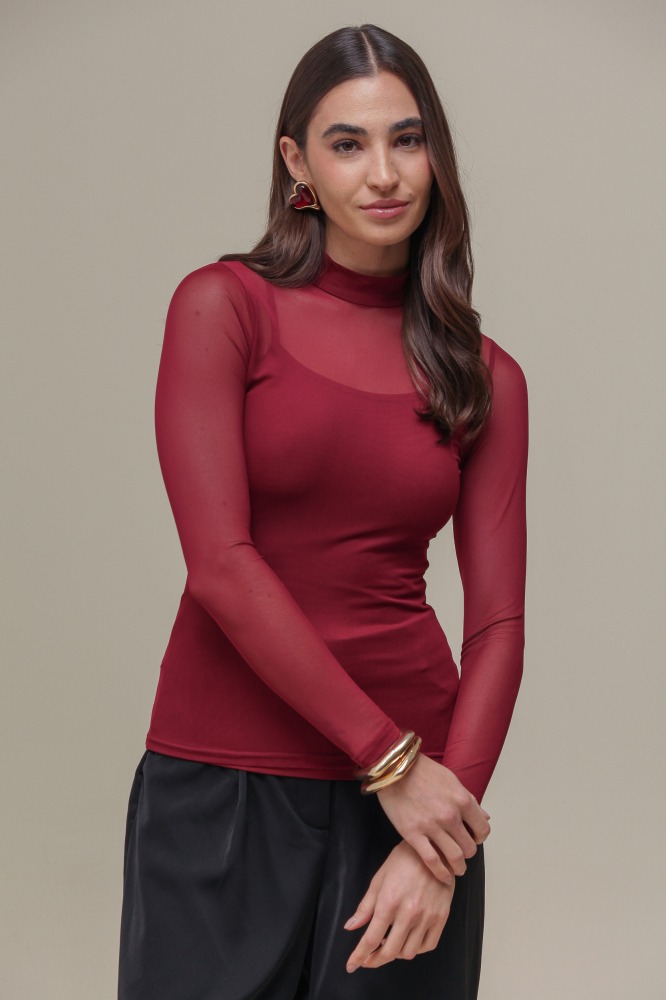 9036587 - Blusa de Tule Gola Alta VINHO 9036587 - Blusa de Tule Gola Alta VINHO