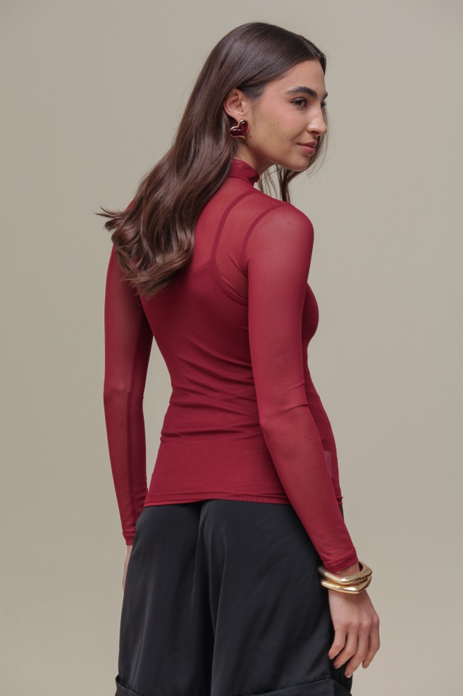 9036587 - Blusa de Tule Gola Alta VINHO 9036587 - Blusa de Tule Gola Alta VINHO