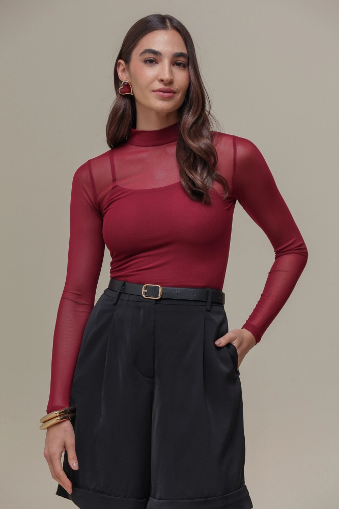 9036587 - Blusa de Tule Gola Alta VINHO