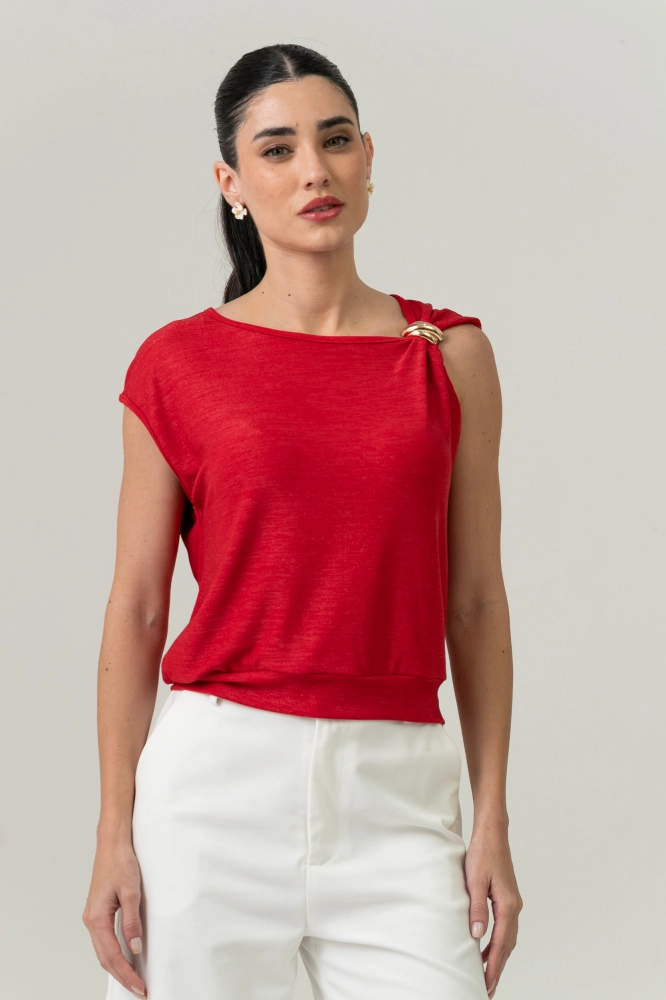 9038670 - Blusa Lurex Assimétrica Aviamento VERMELHO 9038670 - Blusa Lurex Assimétrica Aviamento VERMELHO - Imagem 1