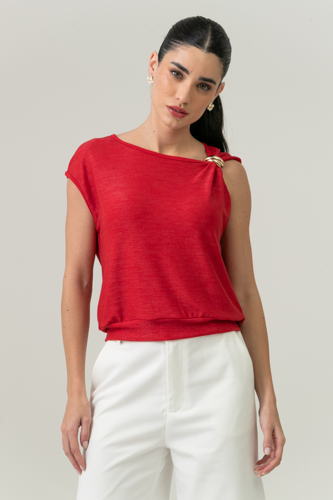 9038670 - Blusa Lurex Assimétrica Aviamento VERMELHO 9038670 - Blusa Lurex Assimétrica Aviamento VERMELHO