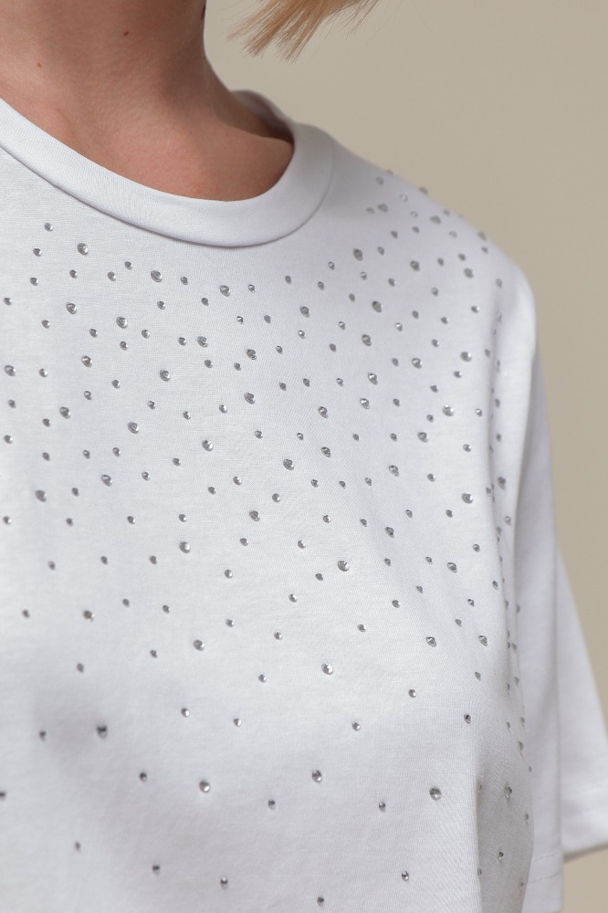 9036721 - Blusa Malha Manga Curta com Strass OFF-WHITE 9036721 - Blusa Malha Manga Curta com Strass OFF-WHITE