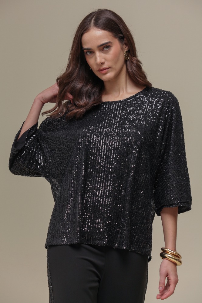 9036194 - Blusa Manga 3/4 Paetê PRETO 9036194 - Blusa Manga 3/4 Paetê PRETO