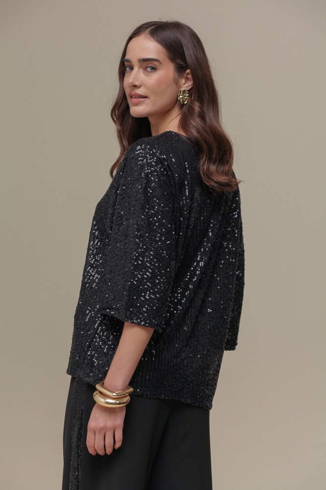 9036194 - Blusa Manga 3/4 Paetê PRETO 9036194 - Blusa Manga 3/4 Paetê PRETO