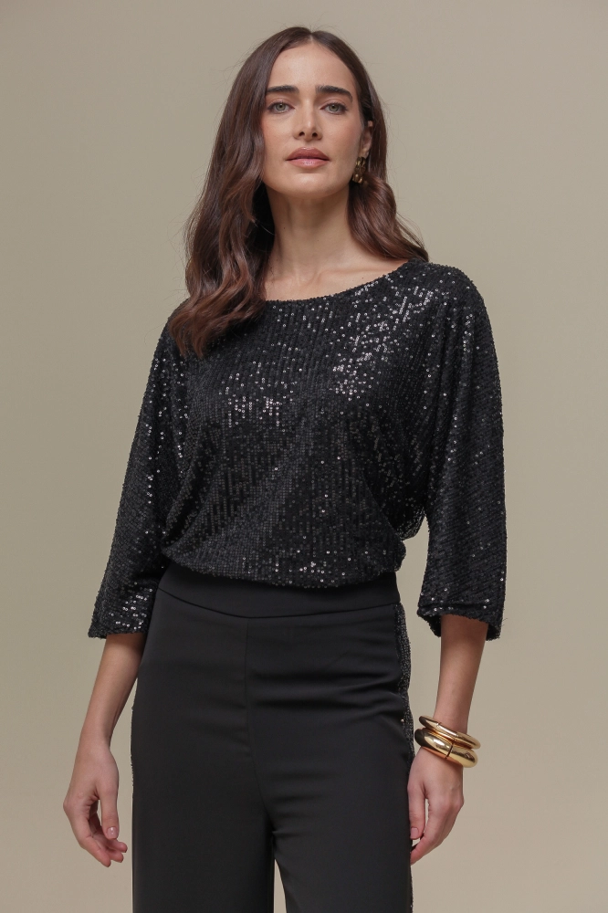 9036194 - Blusa Manga 3/4 Paetê PRETO