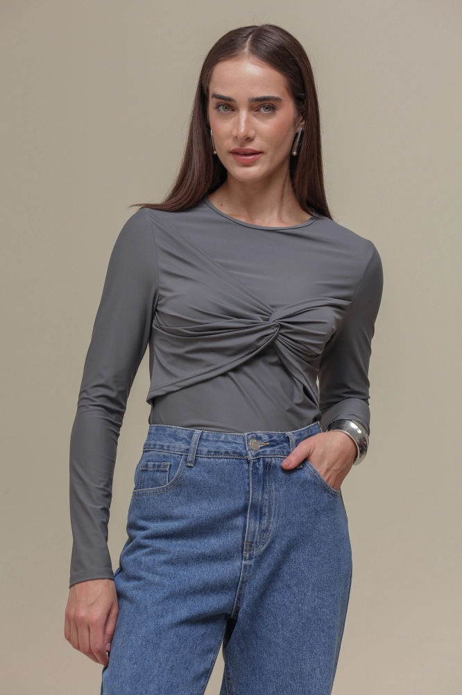 9036718 - Blusa Manga Longa Detalhe Torcido Frente CINZA