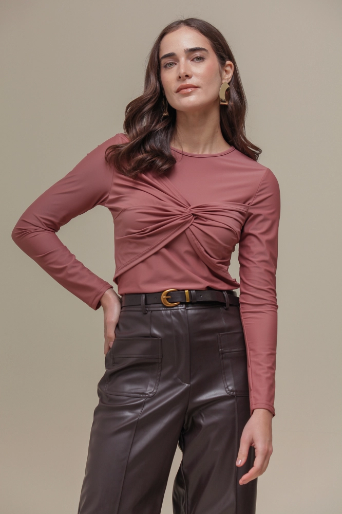 9036718 - Blusa Manga Longa Detalhe Torcido Frente ROSÊ