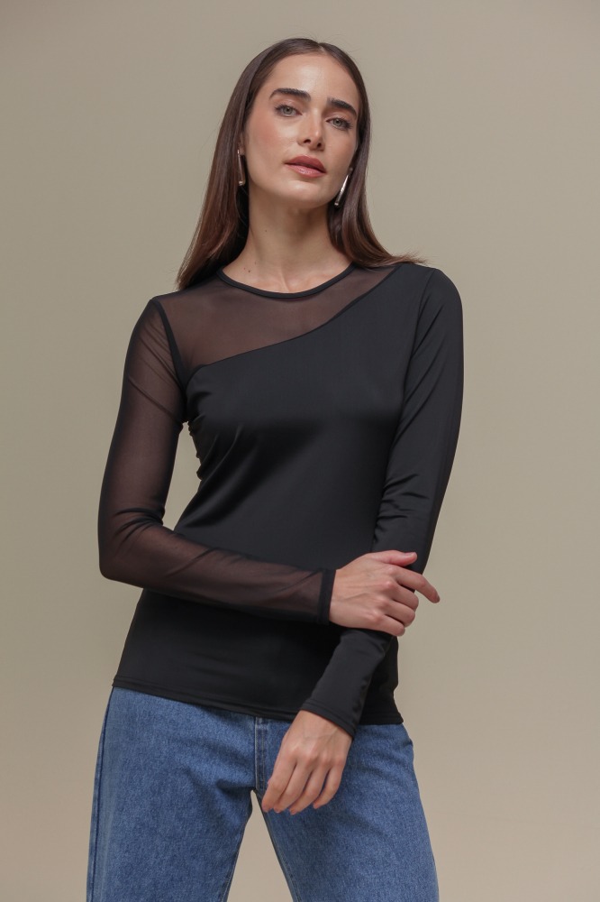 9036723 - Blusa Manga Longa Tule PRETO 9036723 - Blusa Manga Longa Tule PRETO