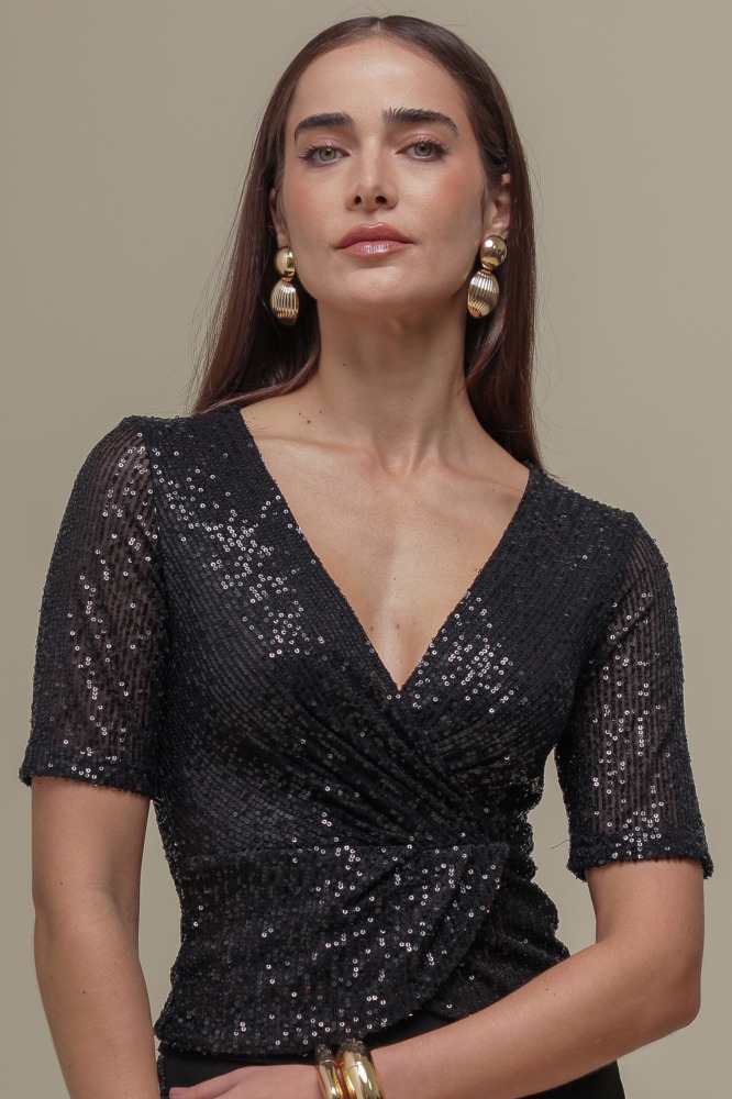 9036938 - Blusa Paetê Transpassada PRETO 9036938 - Blusa Paetê Transpassada PRETO