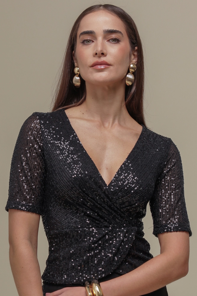 9036938 - Blusa Paetê Transpassada PRETO 9036938 - Blusa Paetê Transpassada PRETO - Imagem 2