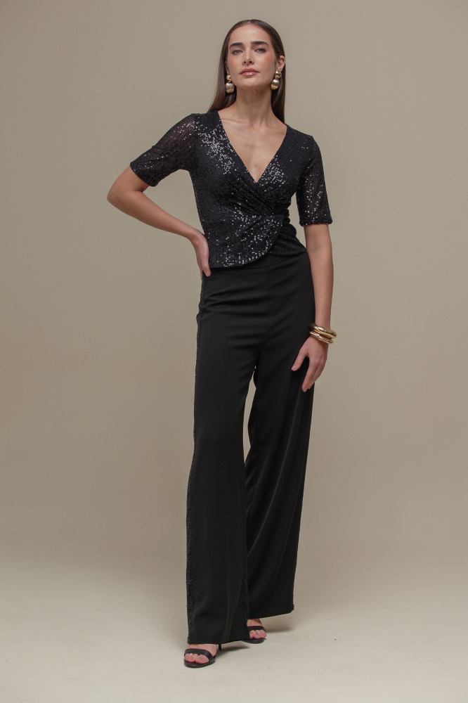 9036938 - Blusa Paetê Transpassada PRETO 9036938 - Blusa Paetê Transpassada PRETO