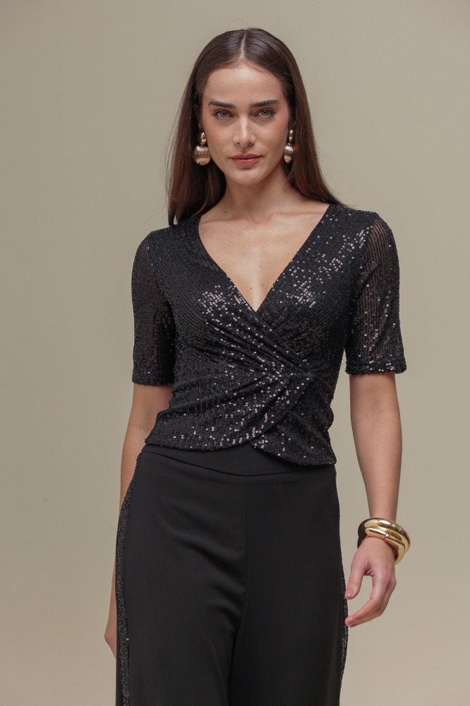 9036938 - Blusa Paetê Transpassada PRETO 9036938 - Blusa Paetê Transpassada PRETO