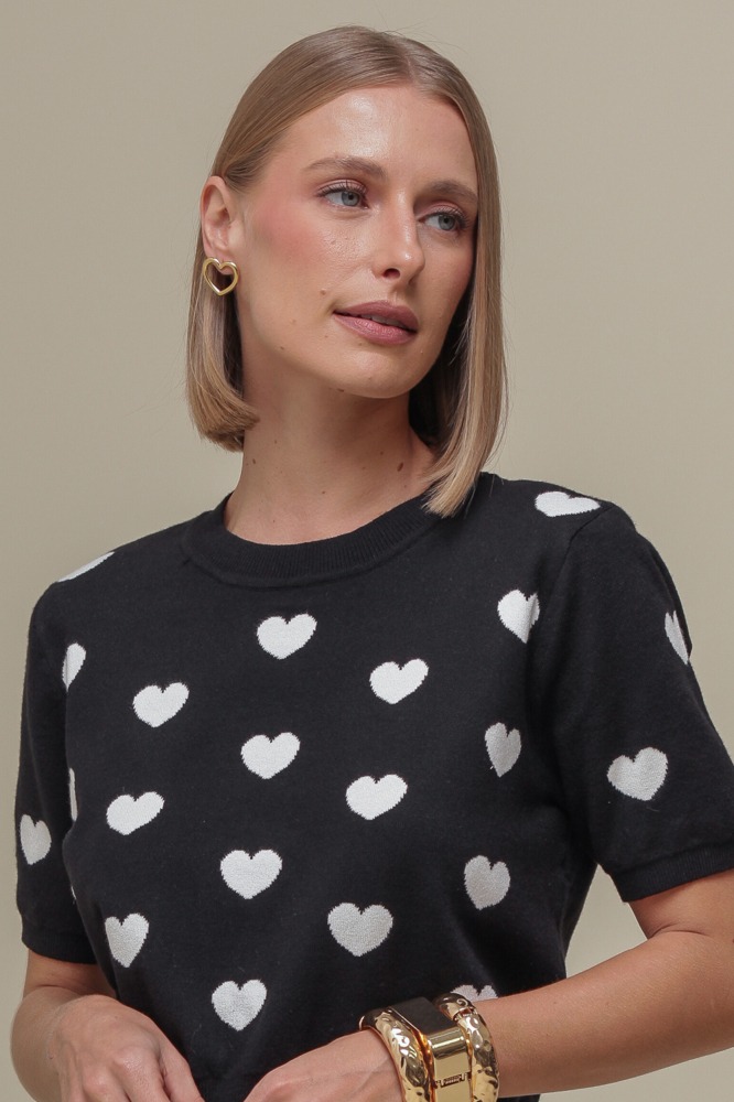 9036653 - Blusa Tricô Corações PRETO 9036653 - Blusa Tricô Corações PRETO