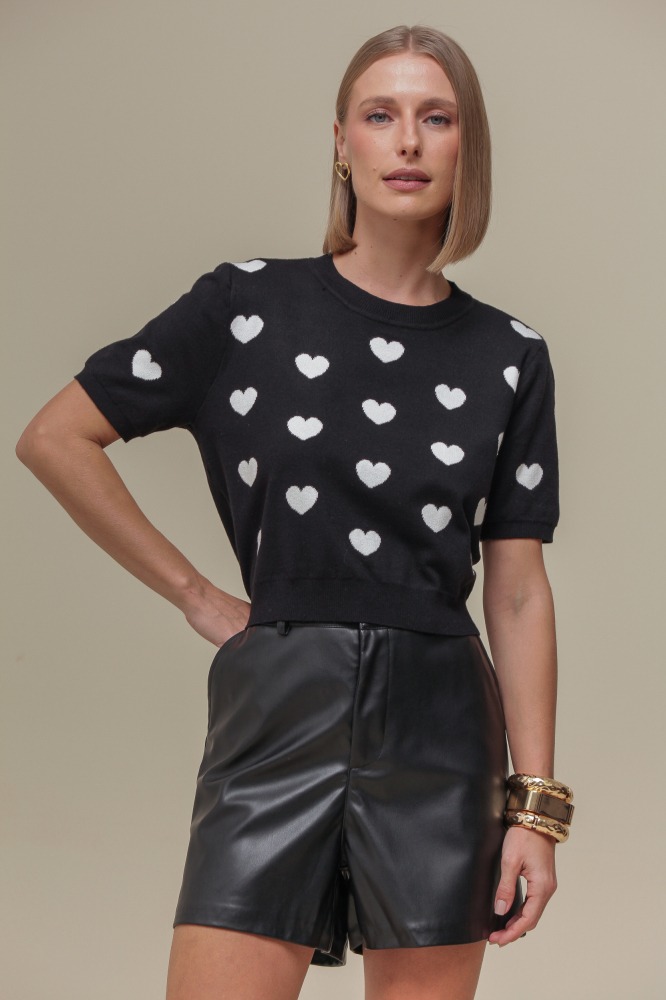9036653 - Blusa Tricô Corações PRETO 9036653 - Blusa Tricô Corações PRETO