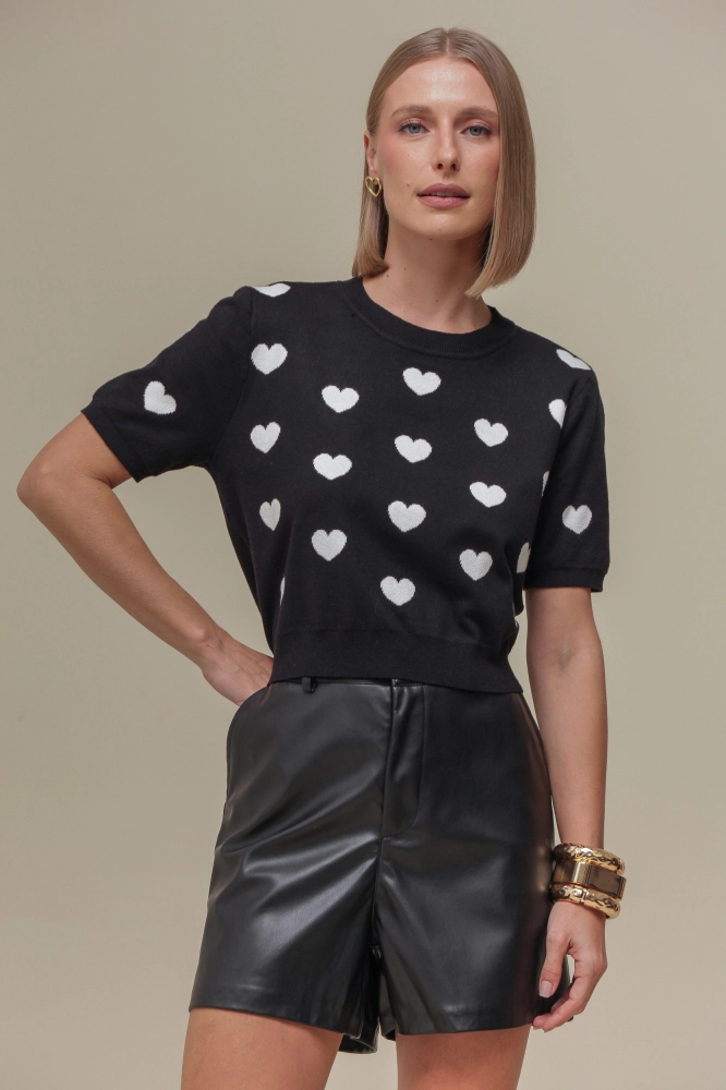 9036653 - Blusa Tricô Corações PRETO