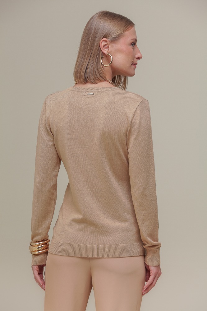 Blusa Tricô Decote Redondo  BEGE