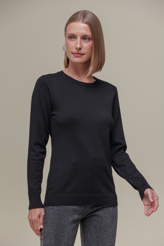 Blusa Tricô Decote Redondo PRETO Blusa Tricô Decote Redondo PRETO