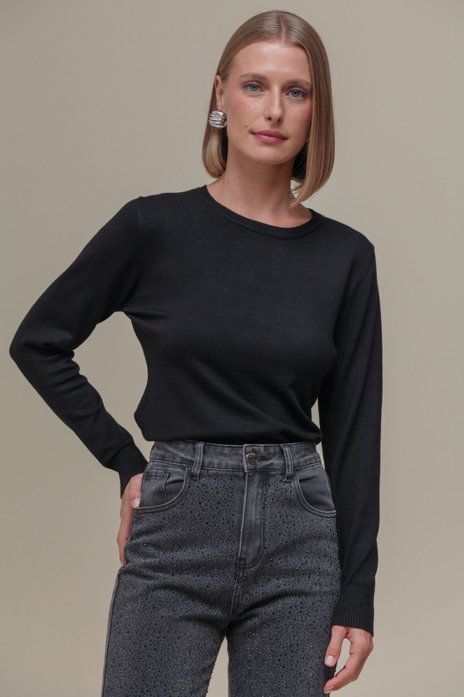 Blusa Tricô Decote Redondo PRETO Blusa Tricô Decote Redondo PRETO