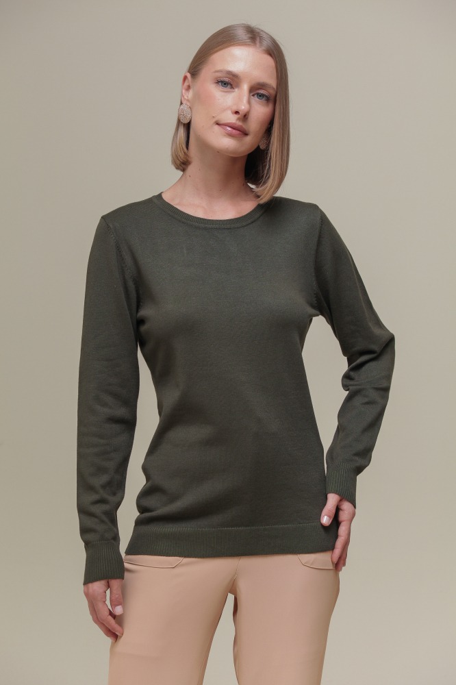 Blusa Tricô Decote Redondo  VERDE 