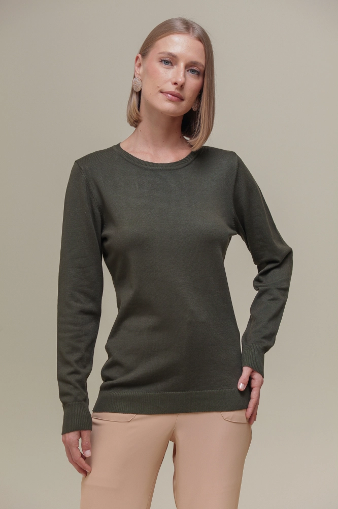 Blusa Tricô Decote Redondo  VERDE 
