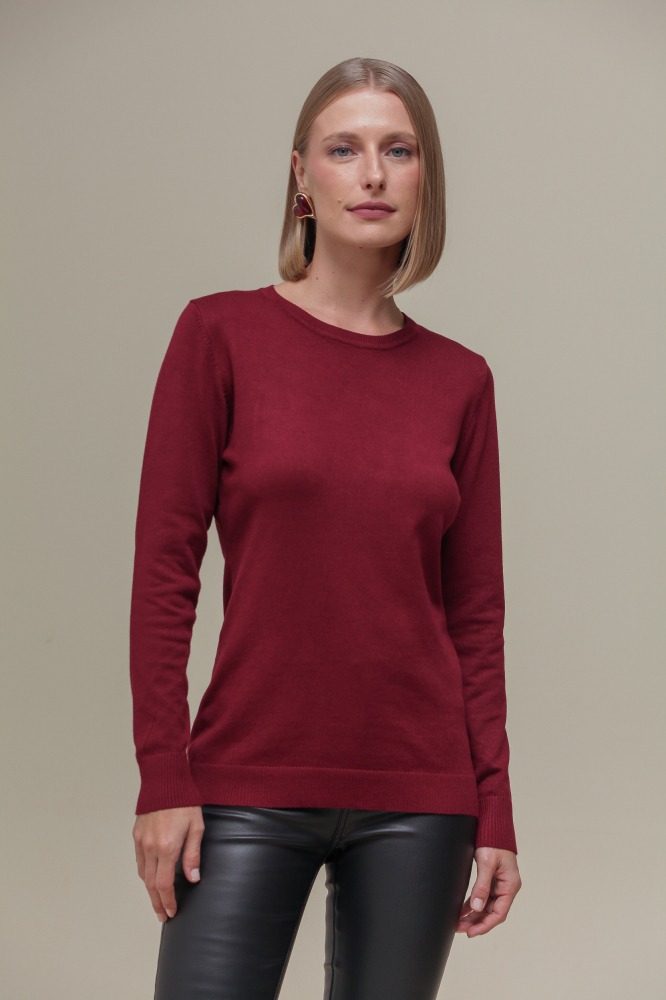 Blusa Tricô Decote Redondo  VINHO
