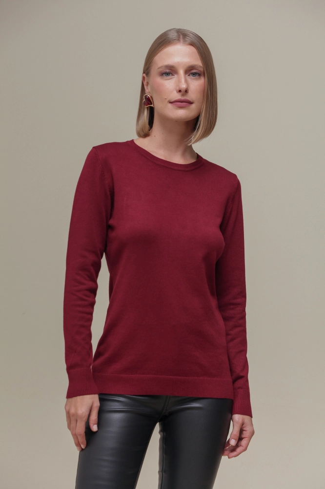 Blusa Tricô Decote Redondo  VINHO