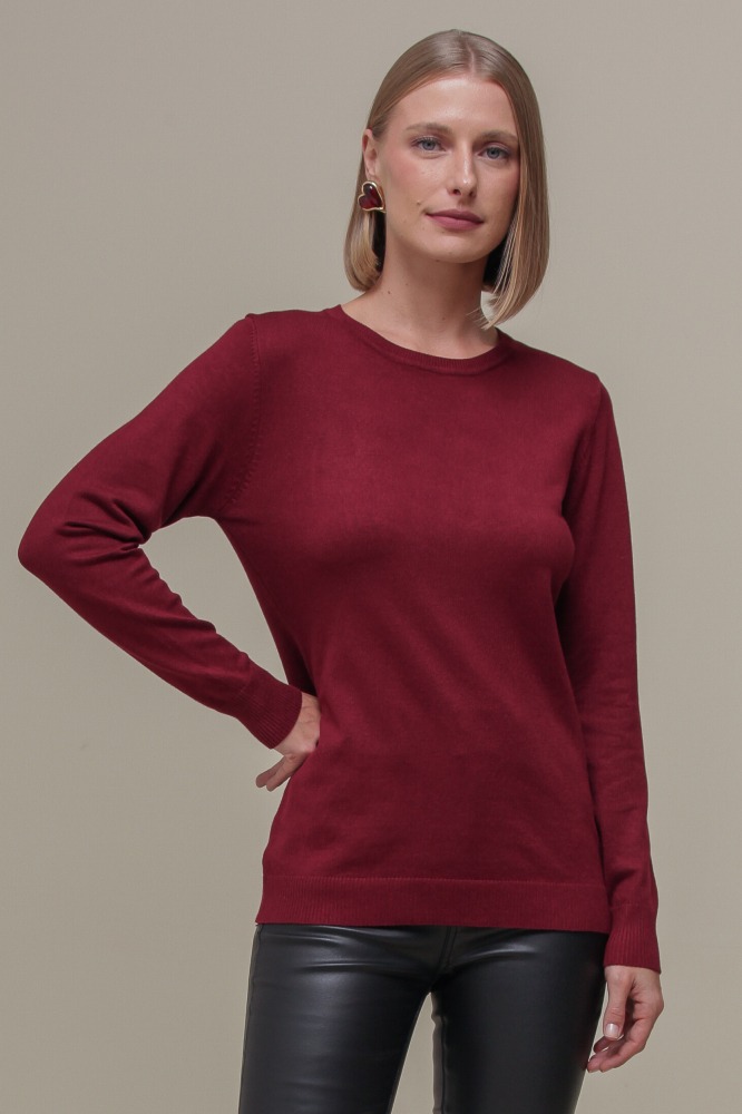 Blusa Tricô Decote Redondo  VINHO