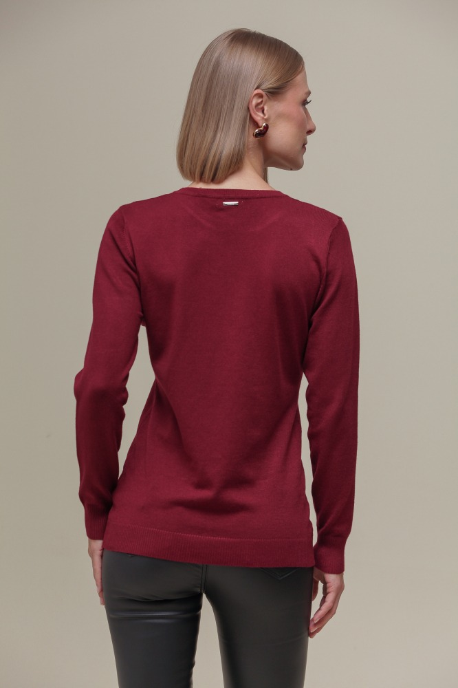 Blusa Tricô Decote Redondo  VINHO