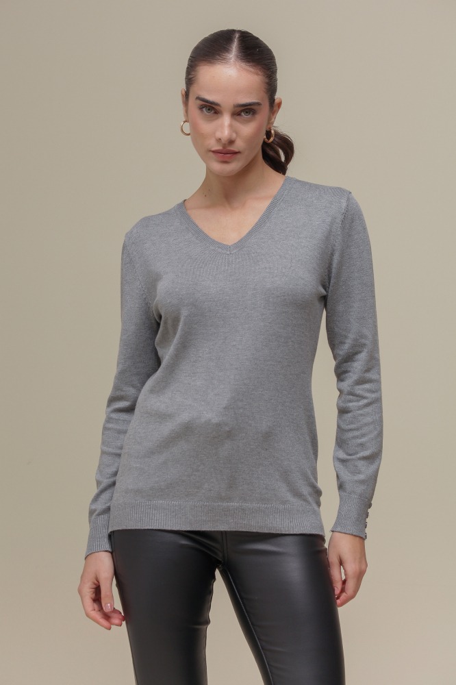 9037079 - Blusa Tricô Decote V MESCLA 9037079 - Blusa Tricô Decote V MESCLA