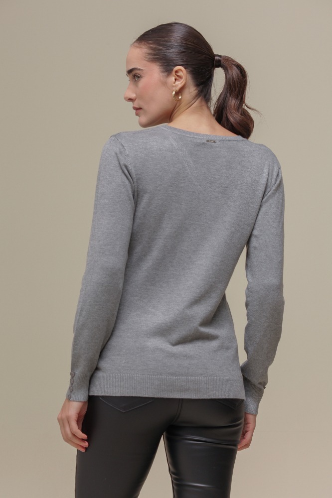 9037079 - Blusa Tricô Decote V MESCLA 9037079 - Blusa Tricô Decote V MESCLA