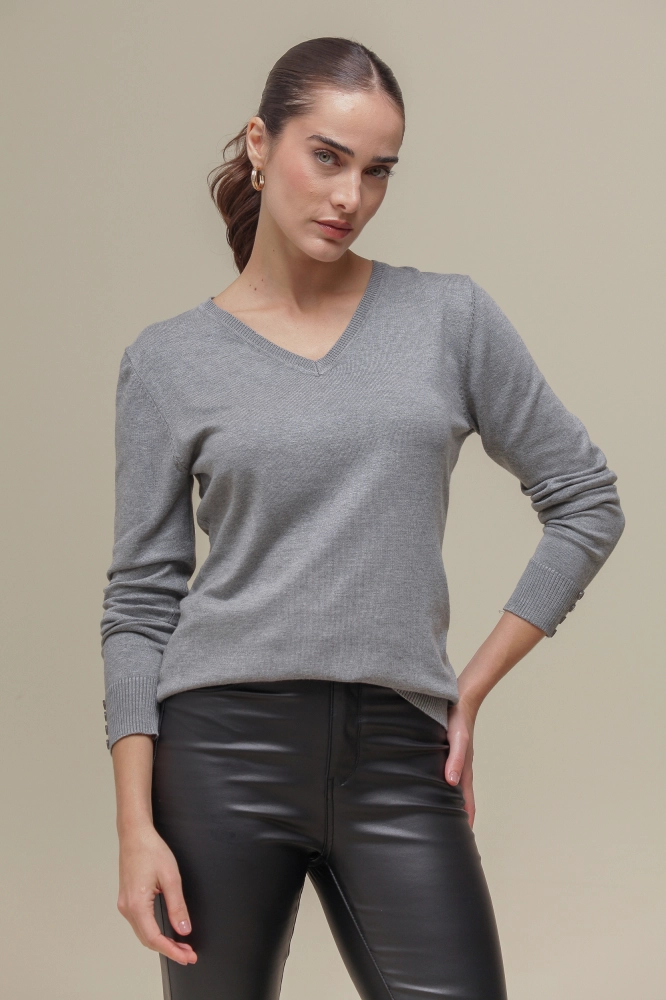 9037079 - Blusa Tricô Decote V  MESCLA