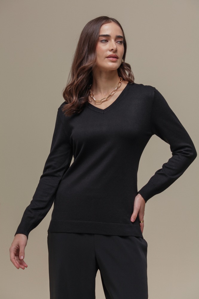 9037079 - Blusa Tricô Decote V PRETO 9037079 - Blusa Tricô Decote V PRETO
