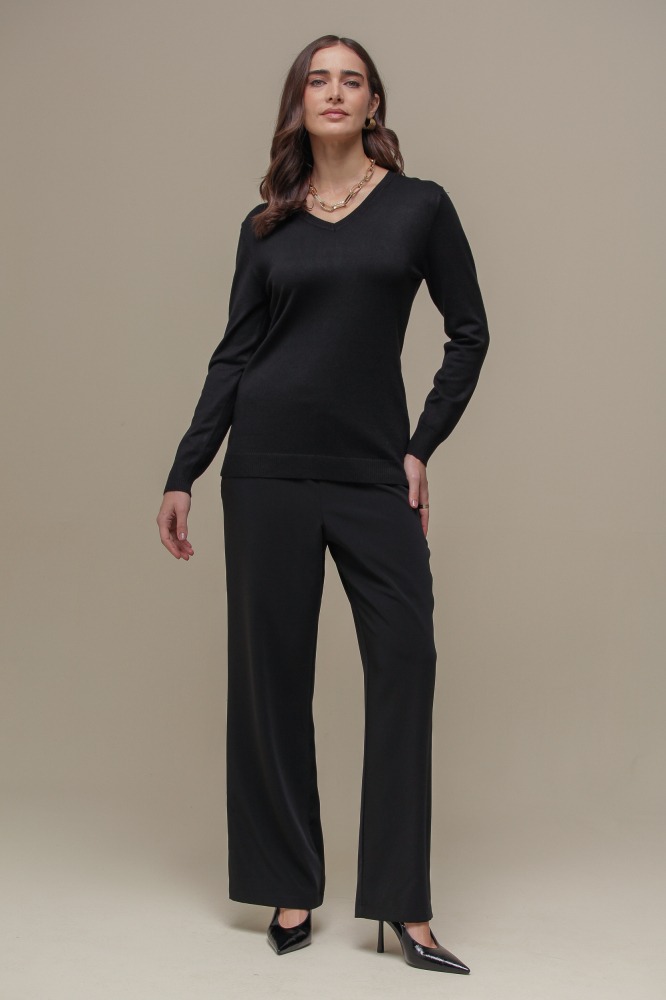 9037079 - Blusa Tricô Decote V PRETO 9037079 - Blusa Tricô Decote V PRETO