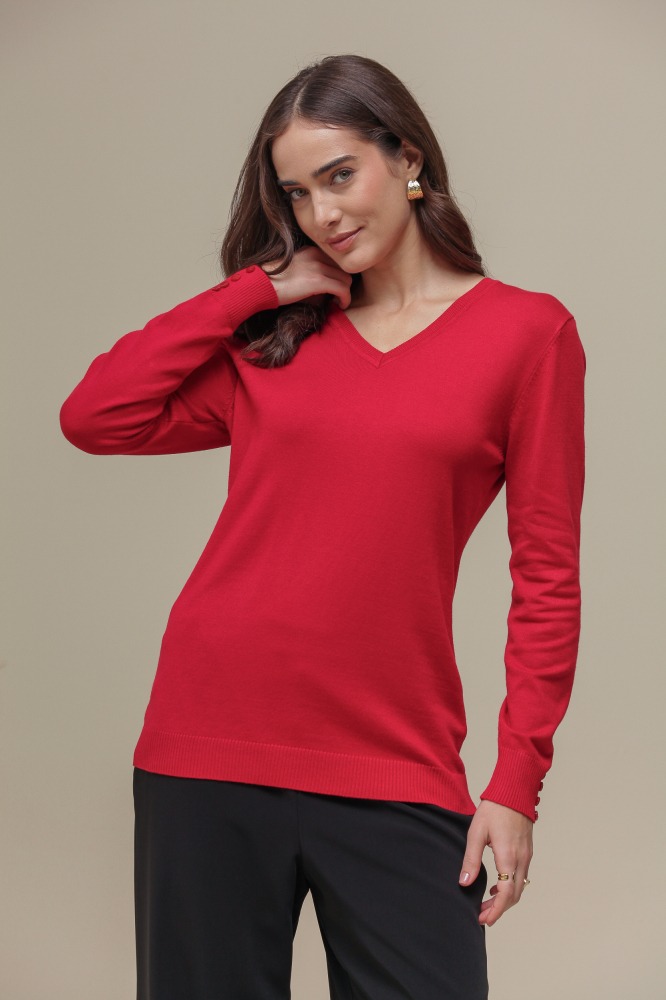 9037079 - Blusa Tricô Decote V VERMELHO 9037079 - Blusa Tricô Decote V VERMELHO